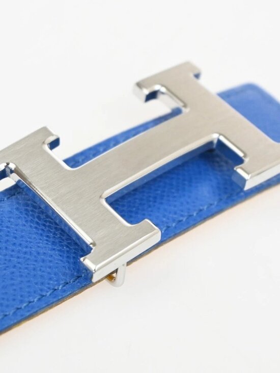 HERMES H Logo Constance Reversible Buckle Belt Leather #80 SHW Blue YW 82KC662 main image 13